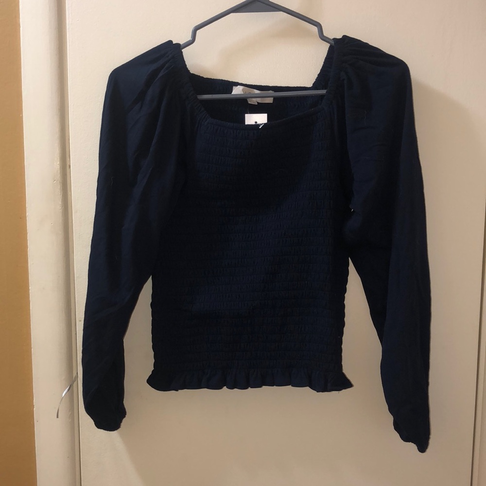 Navy Smocked Top